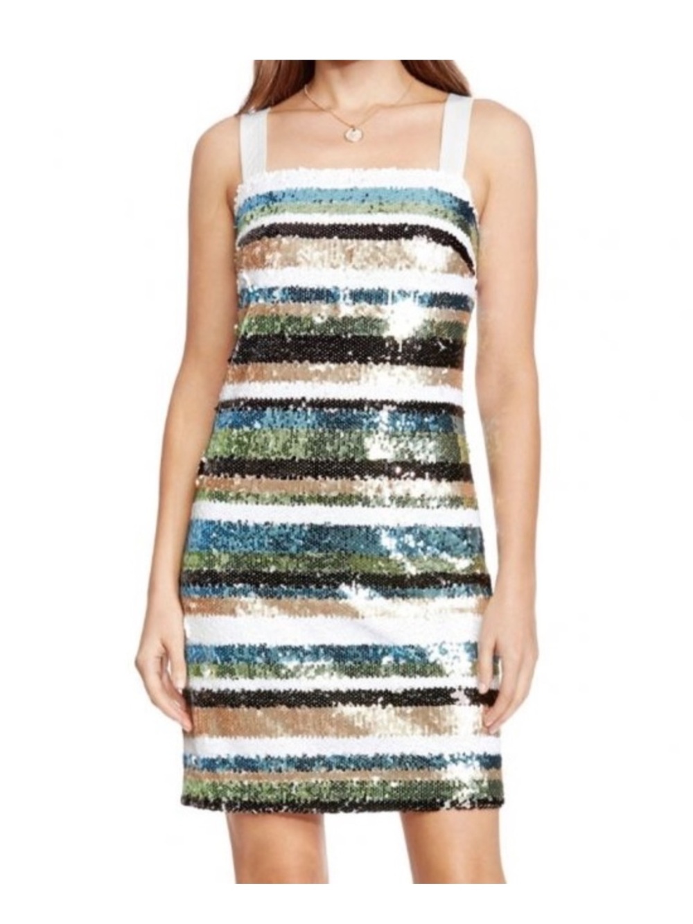 Girls Sequin Stripe Party Dress - Blue, Green, White